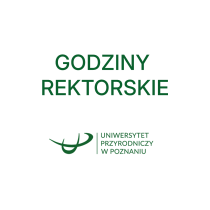 Napis godziny restorskie z logo Uniwersytetu Przyrodniczego w Poznaniu
