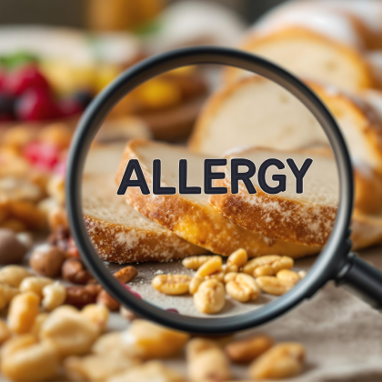 Szkło powiększające podkreślające alergię wśród różnych produktów spożywczych