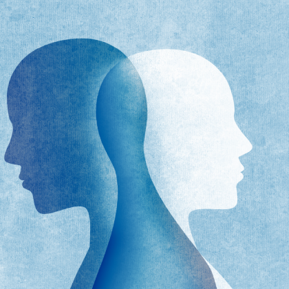 zarysy dwóch głów na niebieskim tle